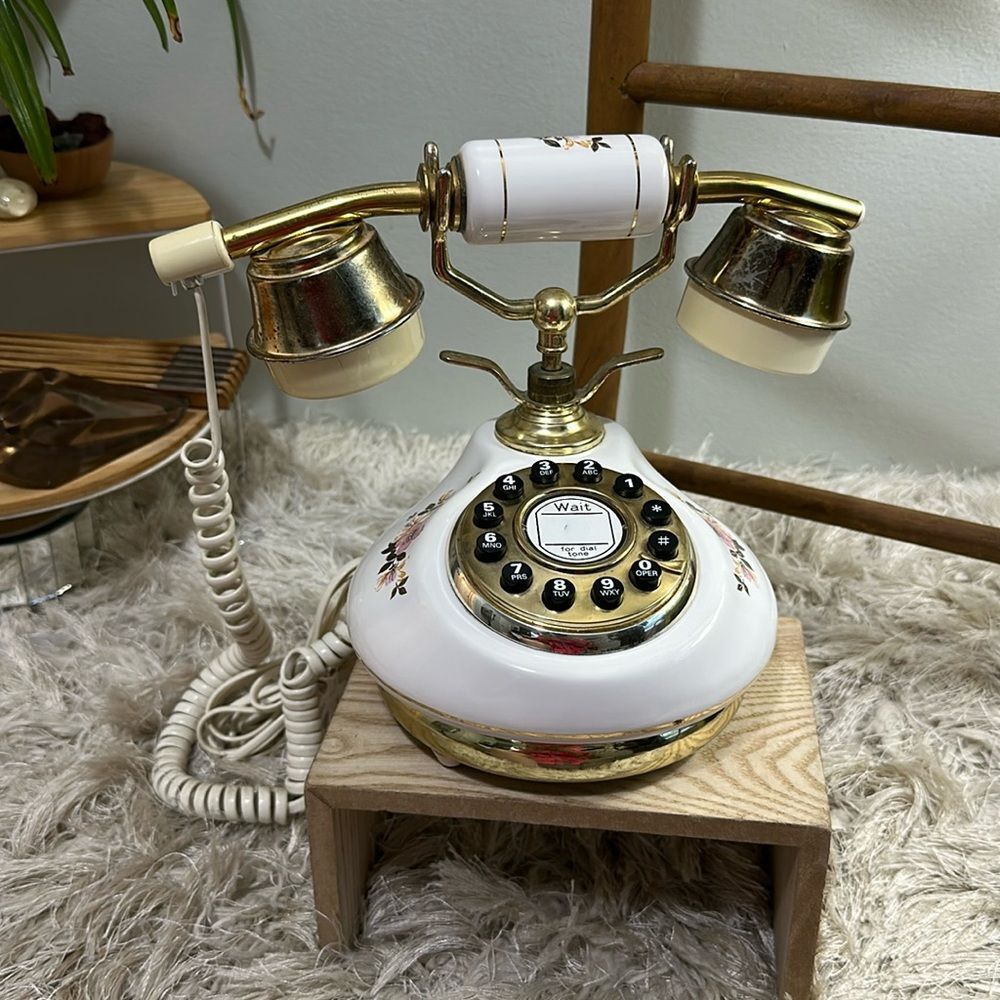Working Columbia Tel-Com Vintage French Style Telephone Rose Floral Design